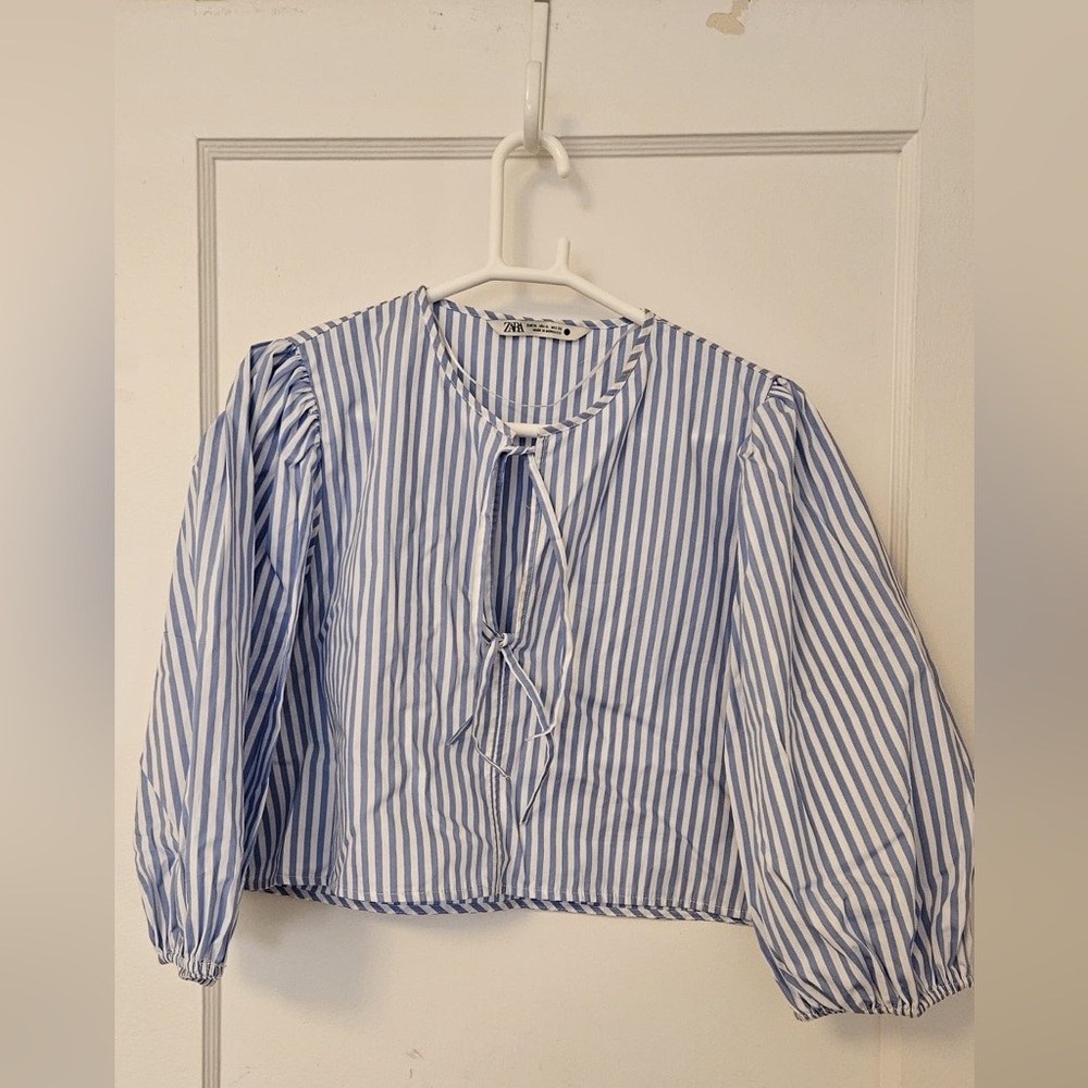 Blue and White Striped Blouse